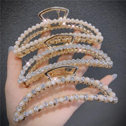 2021 New Hair Styling Tool Rhinestone Hair Accessories Women Hair Claw Shark Hair Clip Pearls Hairpin Hair Clip Metal Hair Claw