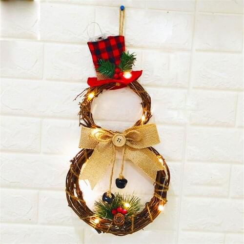 2021 Christmas Ornaments LED Lights Christmas Wreath Rattan Circle Christmas Decoration Ornaments Home Decoration New Year Gifts