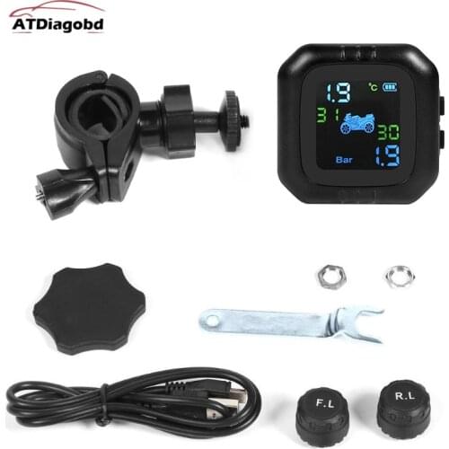 Newly Wireless LCD Motorcycle Tire Pressure Monitoring System TPMS 2External Sensor Realtime Monitor Abnormal Alarm Moto Tyre