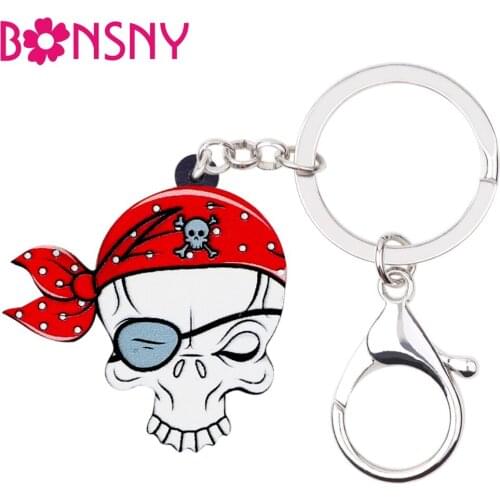 Bonsny Statement Acrylic Halloween Pirate Skull Key Chains Keychains Ring Anime Punk Jewelry For Women Girls Bag Car Charms Gift