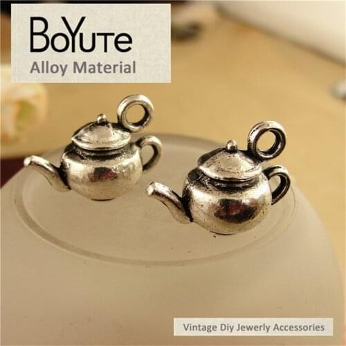 BoYuTe (60 Pieces/Lot) 18*11*11MM Antique Bronze Silver Plated Metal Teapot Pendant Charms for Jewelry Making Diy Accessories