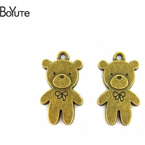 BoYuTe (60 Pieces/Lot) 25*14MM Antique Bronze Plated Zinc Alloy Bear Pendant Charms for Jewelry Making Diy Accessories Handmade
