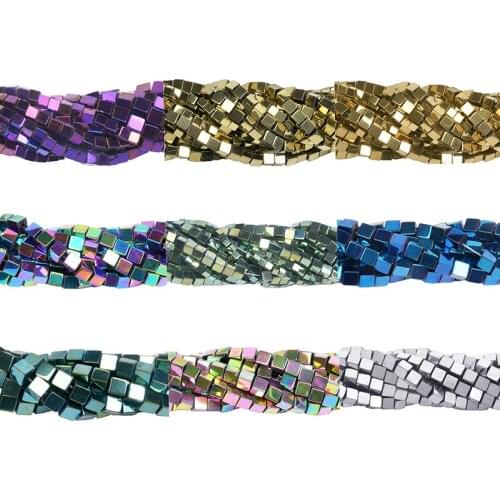 2mm 3mm 4mm Colorful Natural Square Shape Stone Beads Black Hematite Sapcer Beads For Bracelet Earrings Jewelry Making