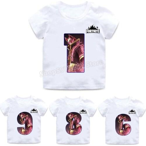 Fortnite Kids T-shirt Children Clothes Fortnight Anime Figure Printed Number 1-9 Boys Girls Birthday Gift Graphic Shirt Cosplay