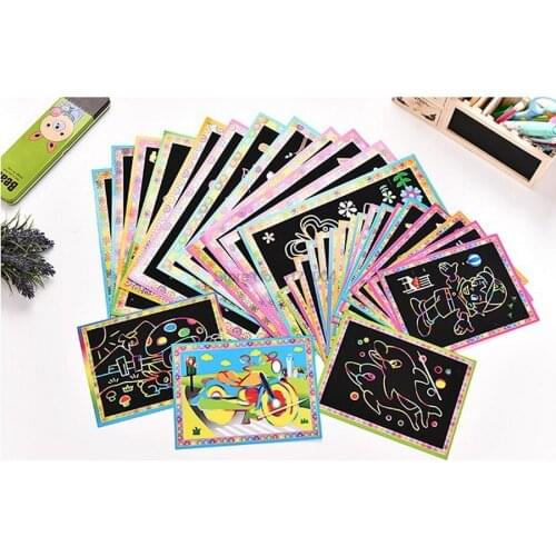 DHL 1000pcs 17*13cm Two-in-one Magic Color Scratch Art Paper Coloring Cards Scraping Drawing Toys for Children