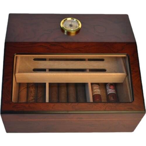 Double Layer Cigar Humidor Cedar Wood Cigar Box Large Capacity Cigar Case W/ Hygrometer Humidifier
