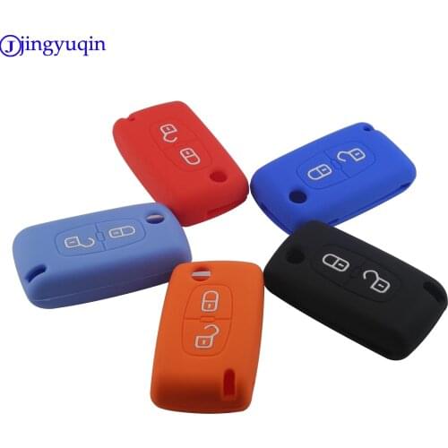Jingyuqin Silicone Remote Car Key Cover Case For Peugeot 107 207 307 407 308 607 For Citroen C1 C2 C3 C4 C5 C6 C8 2 Buttons