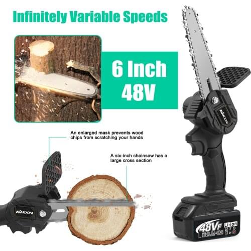 KKmoon 6 Inch 48VF Electric Chainsaw Rechargeable Pruning Saws Wood Spliting Brush Chainsaw Woodworking Power Tool for Garden