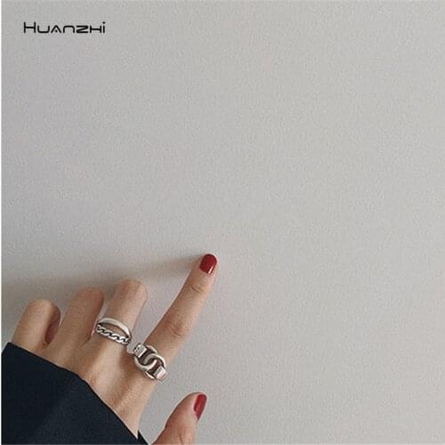 HUANZHI New Geometric Irregular Double Ring Weaving Chai Adjustab Twist Metal Ring for Women Men Party Simple Jewelry Gifts