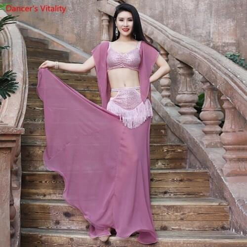 Belly Dance Suit Chiffon Top Tassel Split Skirt Performance Clothes Set Adult Oriental Dancing Profession Competition Clothing