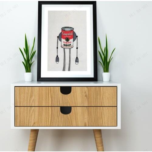 Mike Slobot - Campbells Soup Bot Andy Warhol Inspired Pop Art Robot Eclectic Home Decor Canvas Poster Print Culture New York