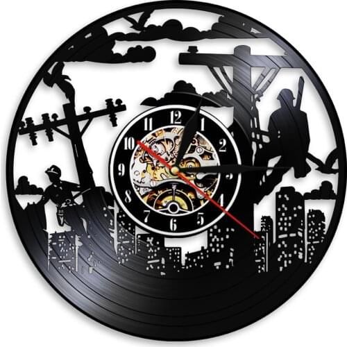 Power Lineman Silhouette Electrician Vinyl Record Wall Clock Line Life Electrical Utility Worker Wall Light Line Workers Gift