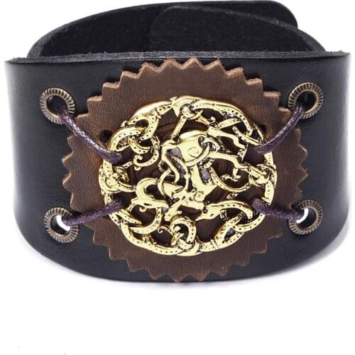 Punk vintage lady bracelet jewelry gift fashion vintage leather adjustable mens bracelet width alloy style