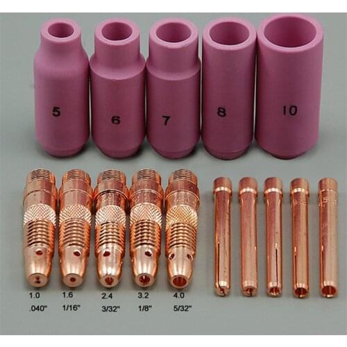 TIG Consumables Accessories KIT Alumina Nozzle Cups Collets Bodies FIT TIG Welding Consumables PTA SR DB WP 17 18 26 15PK
