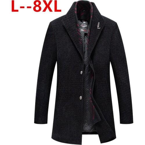Plus 10XL 8XL 6XL Mens Wool Coat Winter Warm Solid Color Long Trench Jacket Male Single Breasted Business Casual Overcoat Parka