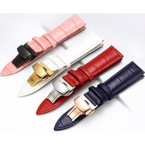 Genuine leather watchband watch belt strap womans wristwatches band blue pink red white pink buckle 12mm 14mm 16mm 18mm 20mm