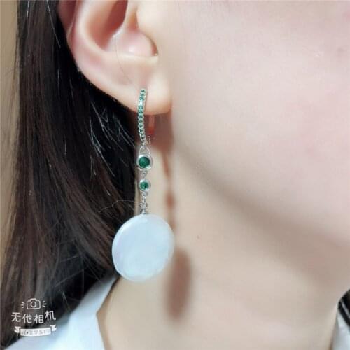 20MM Cultured White Keshi Coin Pearl Cz Rhinestone Pave Hook Earrings