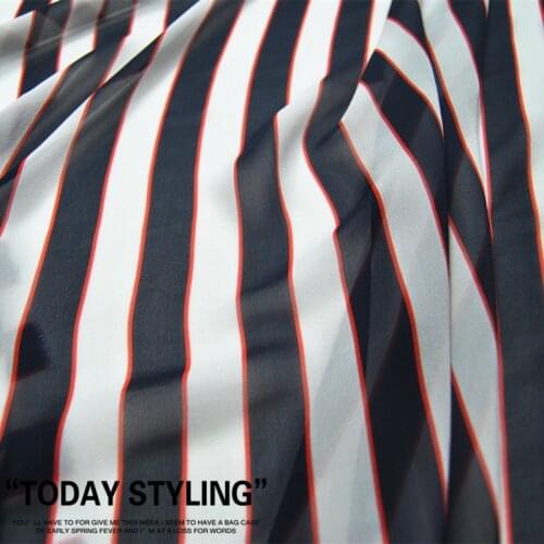 LEO&LIN Large Wide Striped Navy Blue Red Silk Georgette Chiffon Clothing Fabric DIY Patchwork Tissue