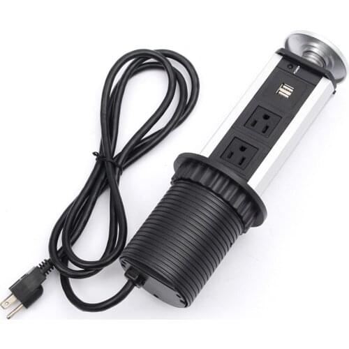 EU Plug 3/4/5 power Hidden Kitchen Table Pop Up Electrical Socket Power 1 Led+2 charge USB Aluminum Shelf Silver/Black