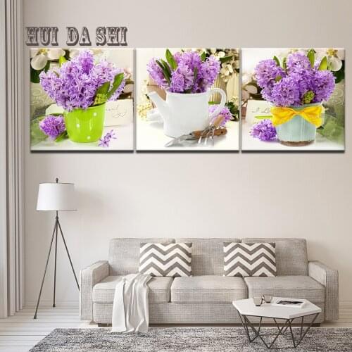 Modern Watercolor 3 Panel Lavender Plant Canvas Art Painting Print Poster Picture Wall Living Room Lounge Home Decorative Mural