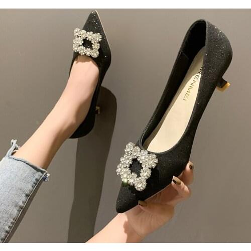 Wedding shoes girl heel new bride shoes sequin square buckle water diamond high heels wedding bridesmaid princess crystal shoes