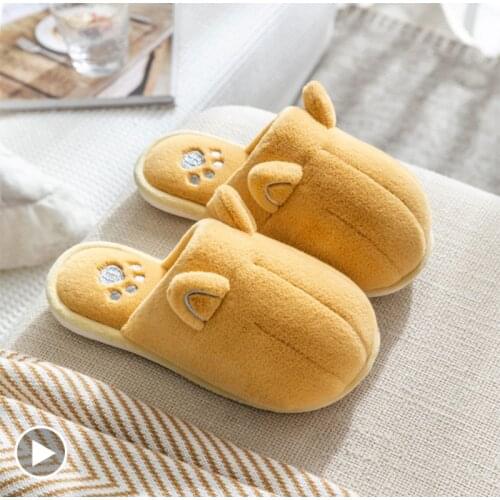 Women Home Cotton Slippers Autumn Winter Plush Indoor Bedroom Adult Lovers Flats Shoes Animal Cat Ears Furry Men Female Slippers