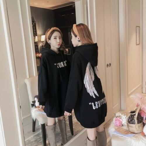 Hoodie 2019 large size mid-length womens autumn and winter new loose pullover plus velvet thick coat