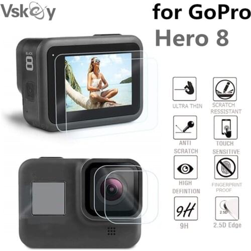 VSKEY 100PCS Tempered Glass for GoPro Hero 8 Camera LCD Screen Protector + Lens Cap Protective Film for Hero 8 Black