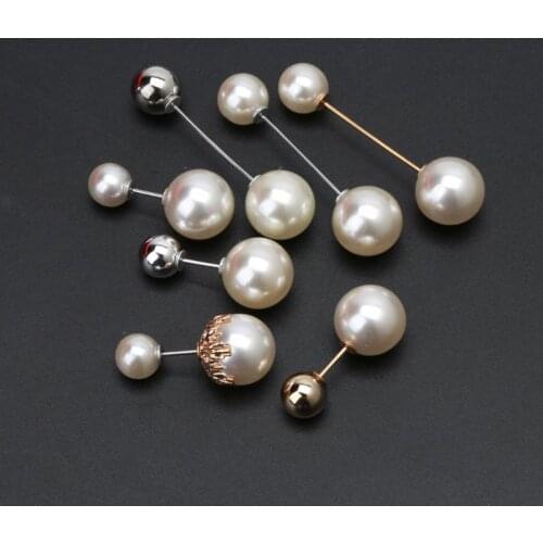 Y166 7Pcs Sweater Shawl Clip Double Faux Pearl Brooch Safety Pins Women Clothes Decor