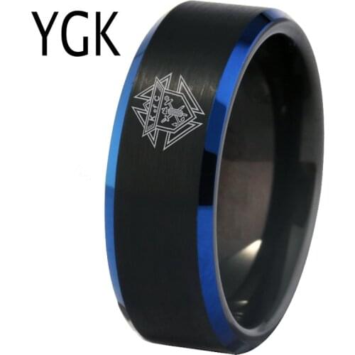 YGK Jewelry Freemason Knight of Columbus Masonic Tungsten Rings for Mens Bridegroom Wedding Engagement Anniversary Ring