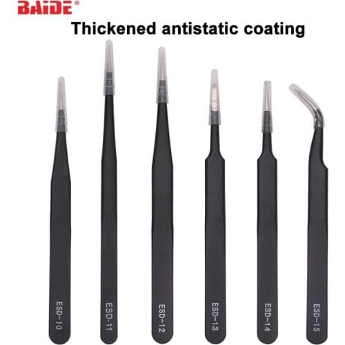 Yellow Package ESD - 10 11 12 13 14 15 With Thicken Black Anti-static Coating Tweezers For Phone Tablet PC iPad Repair Tools 600