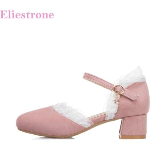 Summer New Fashion Pink Black Women Casual Sandals Lace Med Square Heel Lady Shoes Plus Big Small Size 28 30 10 43