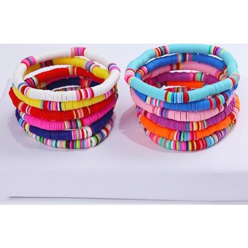 Women Bracelets Combination Color Polymer Clay Wrist Heart Charm Boho Beads Bangles for Best Friend Couple Letter Bracelet Gift