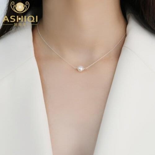ASHIQI Natural Freshwater Pearl Necklace 100% Genuine 925 Sterling Silver Chain Jewelry for girls women 2020 new fashion