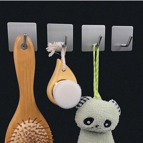 1pcs 304 Stainless Steel Hooks Hanger Self Adhesive Robe Towel Hook for Bathroom Living Room Kitchen Wall Mounted Key Rack