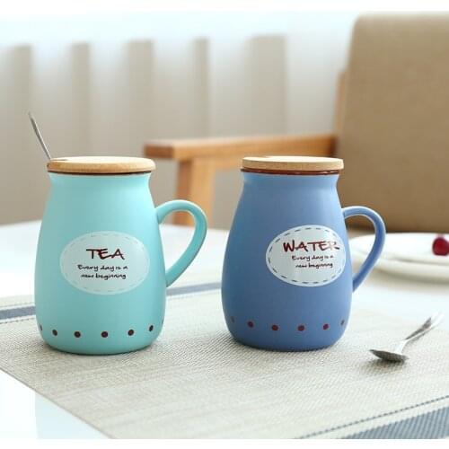 1pcs Brief Ceramic Mug With Lid And Spoon Coffee Milk Tea Mugs Cute Creative Breakfast Coffee Cup Drinkware Novelty Gifts
