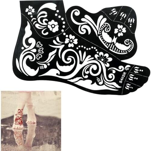 1pc Hot Classic Fake Airbrush Paste Henna Waterproof Tatoo Temporary Feet Stencil Women Right Foot Body Art Tattoo Sticker S402R