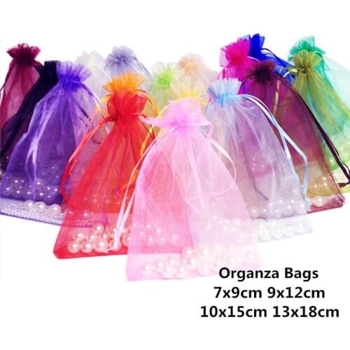 10pcs 7x9 9x12 10x15 13x18cm Organza Gift Bags Jewelry Packaging Bag Wedding Party Decoration Favors Drawable Gift Bag & Pouches