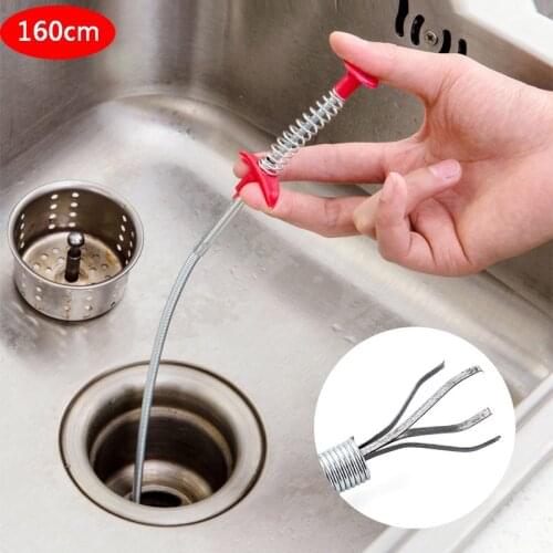 160cm Household Sewer Dredge Toilet Clogged Hair Cleaning Sewage Outlet Bendable Pipe Brush Spring Clip
