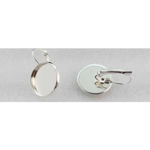 24PCS Bright Silver Color 18mm Cabochon Setting Franch Earrings #23154