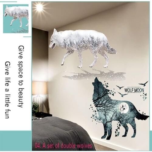 3D Wolf Theme Pattern Wall Sticker Decorative Painting Creative Poster Wallpaper Self-adhesive Wall Sticker Travel SHARK Animal