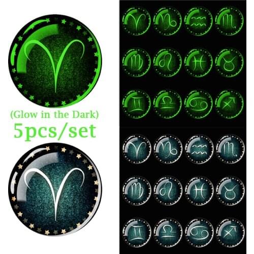 5PCS/lot Luminous 12 Constellation Glass Cabochon Setting 12mm 16mm 20mm 25mm Fit Handmade Cabochons Jewelry Pendant Accessories