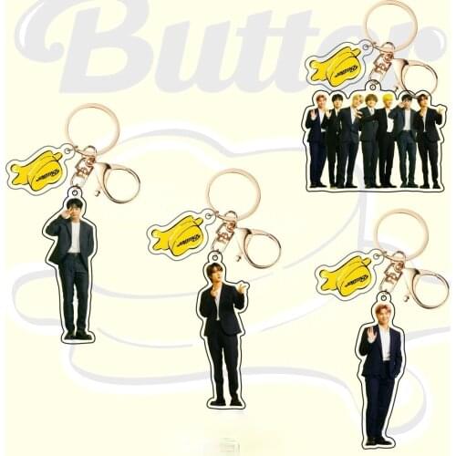 8Pcs/lot Kpop Butter New Album Fans Meeting Acrylic Keychain Jungkook V Rm Suga Jin Jhope Jimin Figure Pendant Key Ring Gift