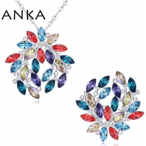 ANKA Hot Sale Flower Jewelry Sets Crystal Chain Jewelry Sets Women Necklace And Brooch Crystals from Austrian #112822