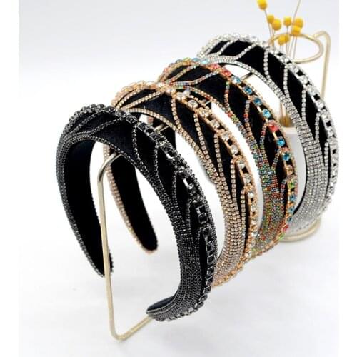 Sparkly Padded Colorful Rhinestones Headbands Full Crystal Hairbands Women Vintage Baroque Headdress Female Hair Accessories