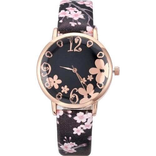 Fashion Luxury Ladies Quartz Wristwatches Floral Bracelet Leather Stripe Dial Watches for Women Stylish Dress Clock Reloj Mujer