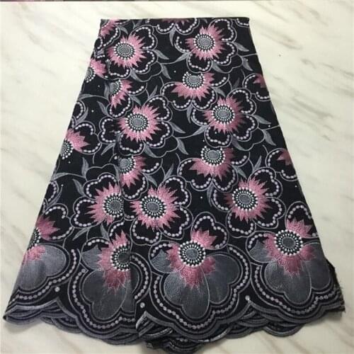 Black/pink African 100% Cotton Lace Fabric 2020 High Quality Lace Material In Switzerland Embroidery Swiss Voile Lace Fabric