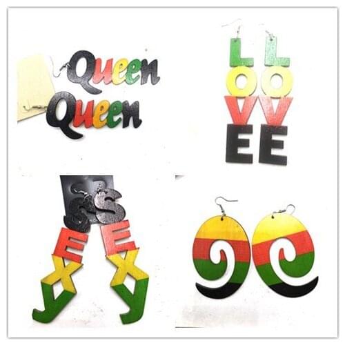 Mixed love queen wooden earrings 4 designs