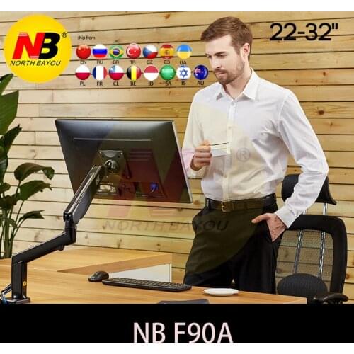 NB F90A Full Motion 22-32 inch Screen Monitor deHolder Mechanical Spring Long swing Arm LED LCD Monitor Mount Support with 2 USB