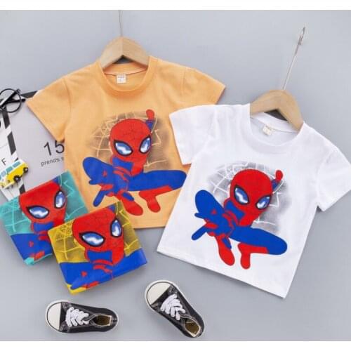 Childrens Short Sleeve T-shirt Summer Thin Spider Man Clothes Dinosaur Baby Summer Half Sleeve Cartoon Top for Children